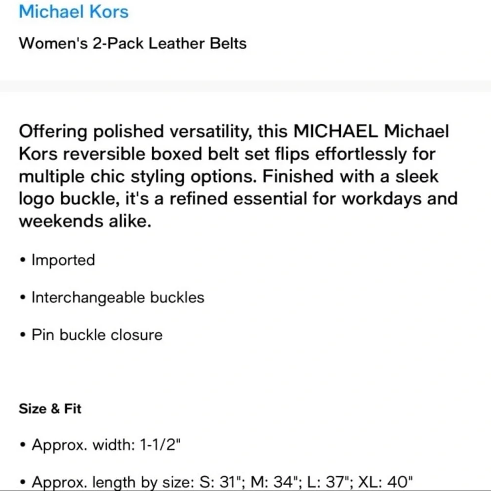 Michael Kors 2 pack 100% leather belt size large